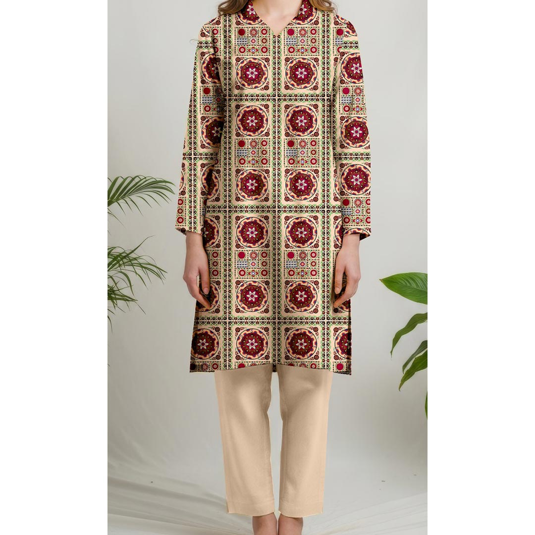 1PC- Unstitched Printed Cotton Cambric Shirt UW5088