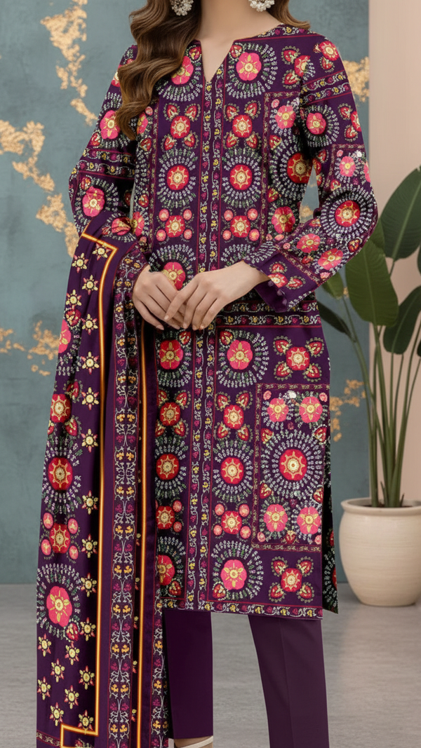 3PC Unstitched Printed Suit UW5094