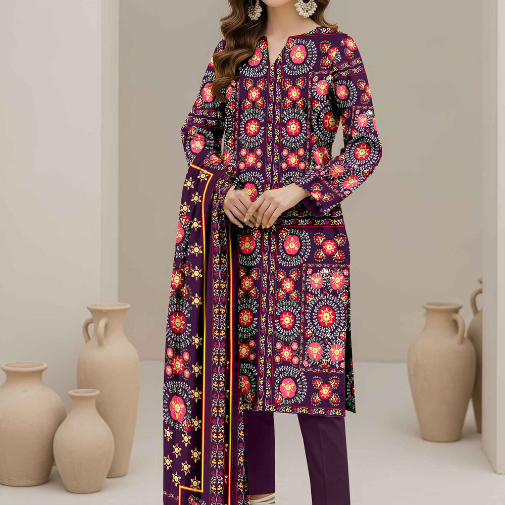 3PC- Unstitched Printed Cotton Cambric suit UW5094