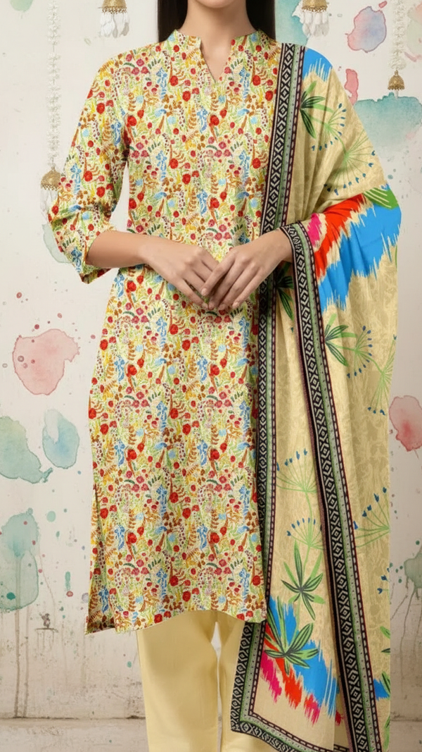 3PC Unstitched Printed Suit UW5095