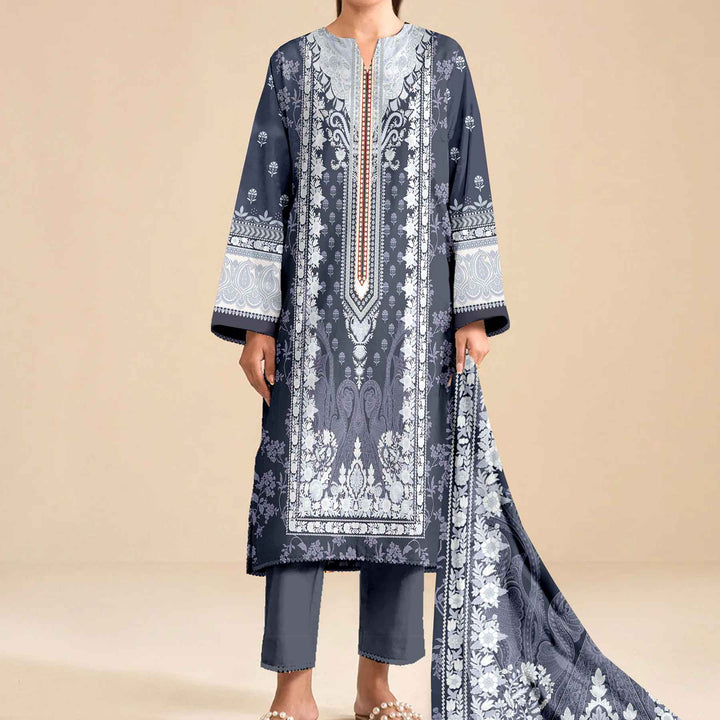 3PC- Unstitched Printed Cotton Cambric suit UW5097