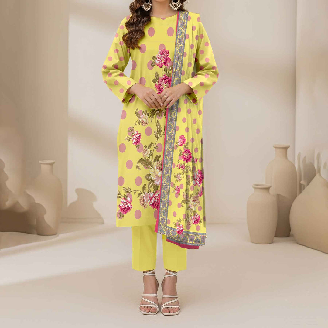 3PC- Unstitched Printed Cotton Cambric suit UW5099