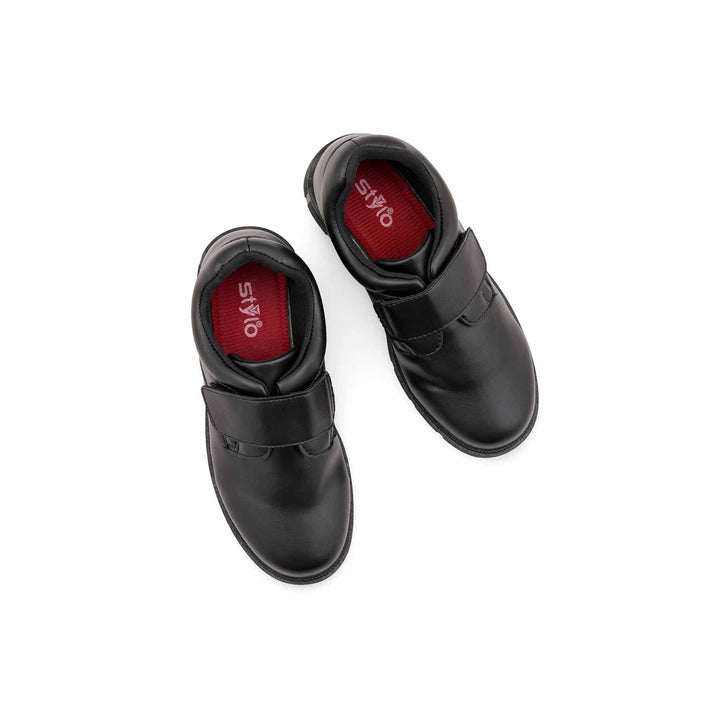 Boys Black Velcro Strap School Shoes WKS018