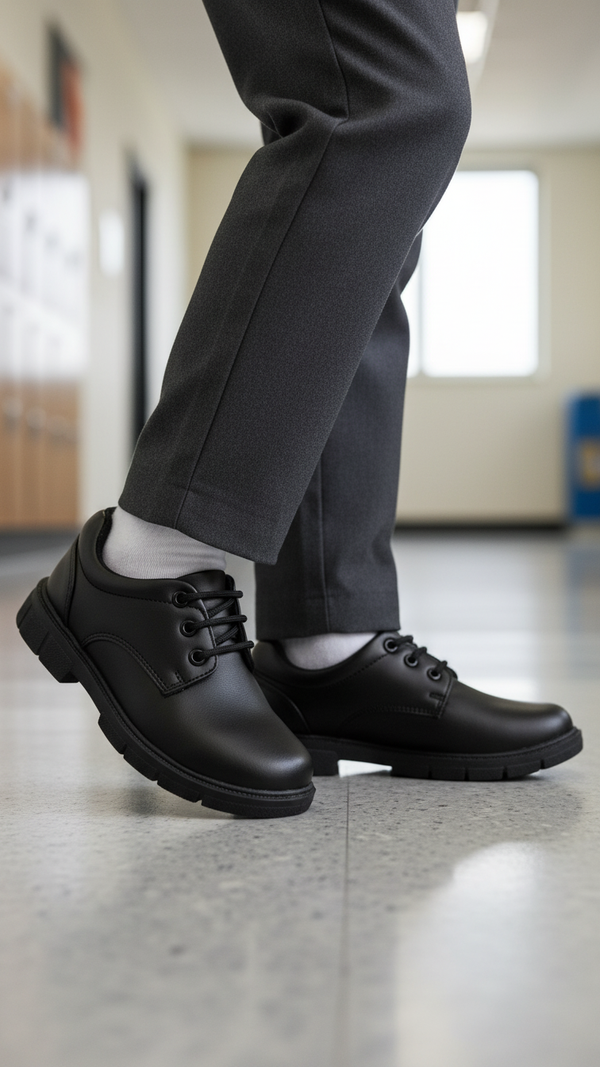 Boys Black Lace Up School Shoes WKS020