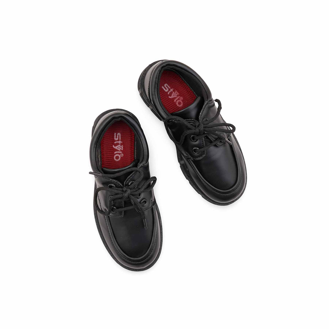 Boys Black Lace Up School Shoes WKS021