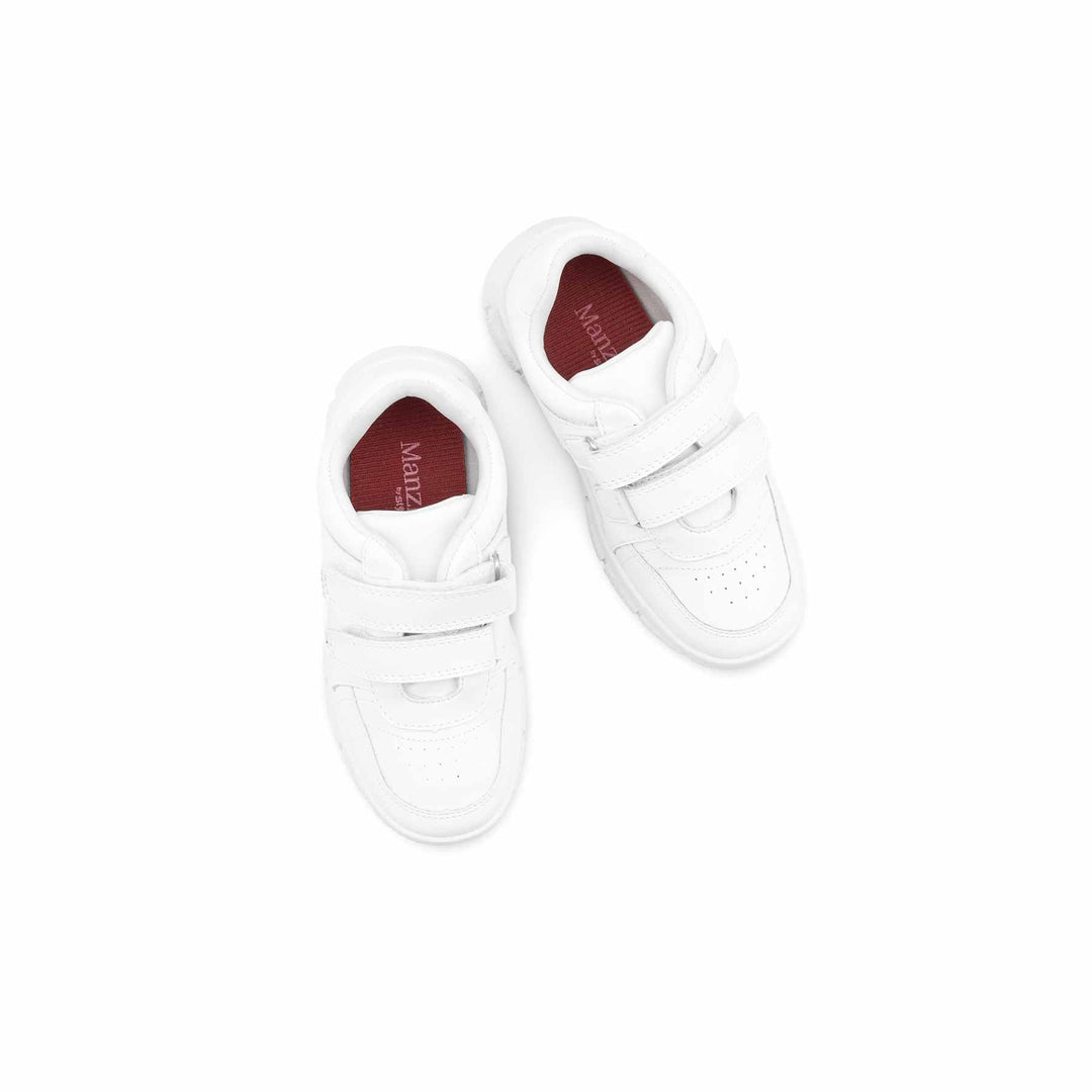 Boys White Dual Strap Schools Shoes WKS036