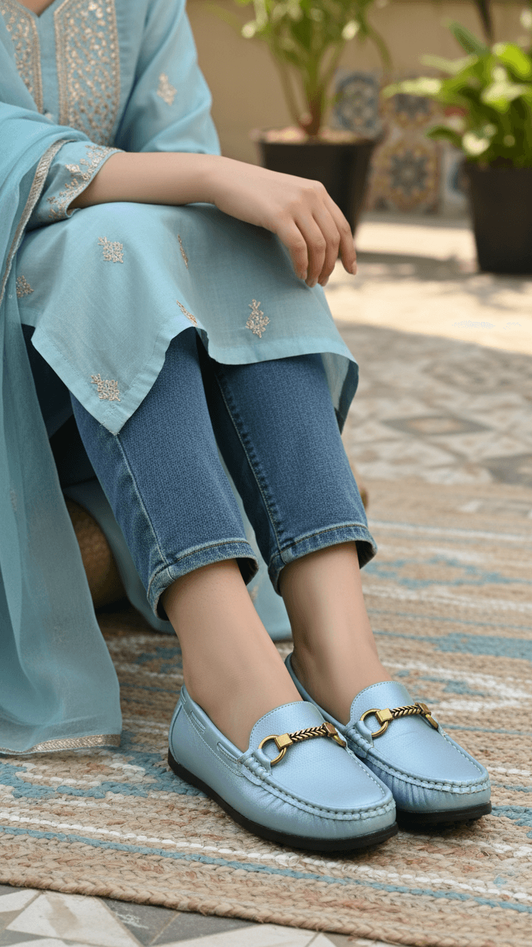 Sky Blue Moccasin For Women WN4582