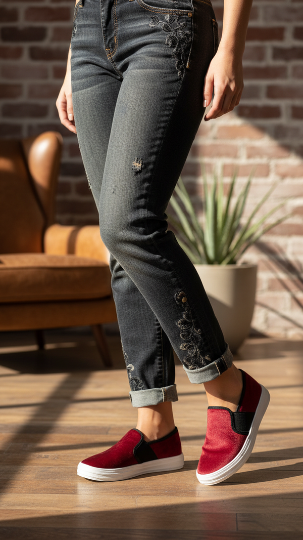 Maroon Canvas Slip Ons WN6198