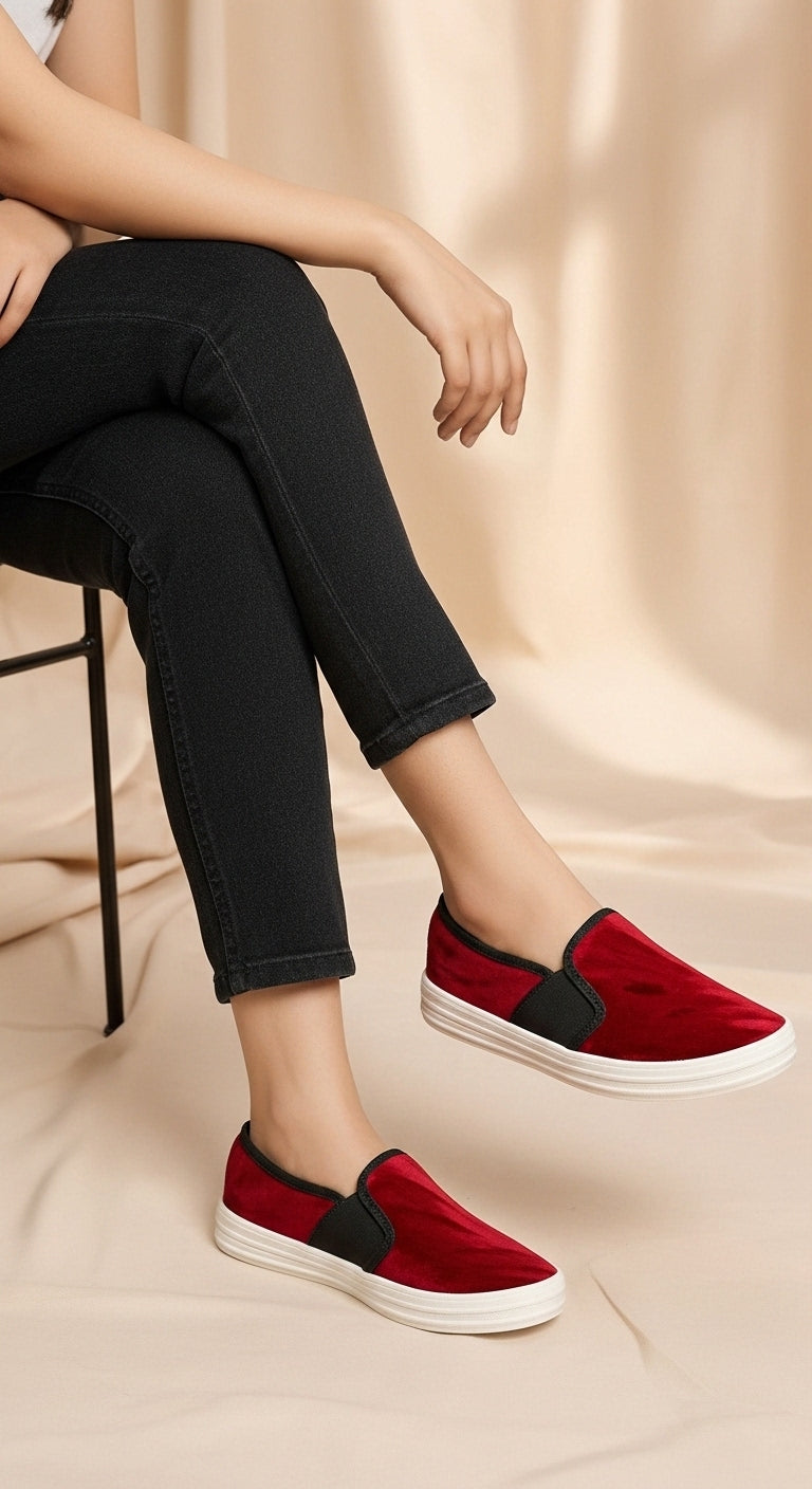 Maroon Canvas Slip Ons WN6198