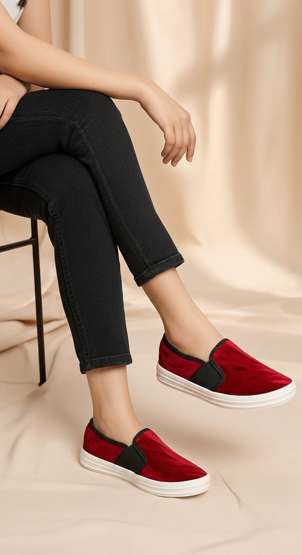 Maroon Canvas Slip Ons WN6198