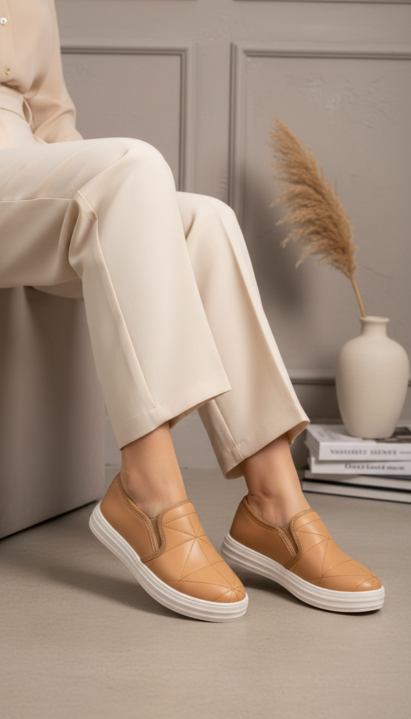 Beige Canvas Slip Ons For Women WN6199