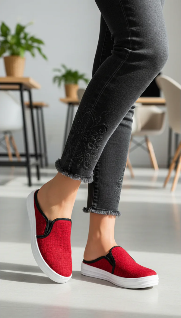 Red Canvas Slip Ons WN6200