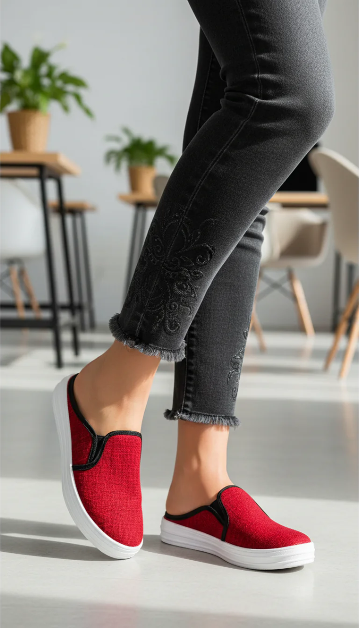 Red Canvas Slip Ons WN6200