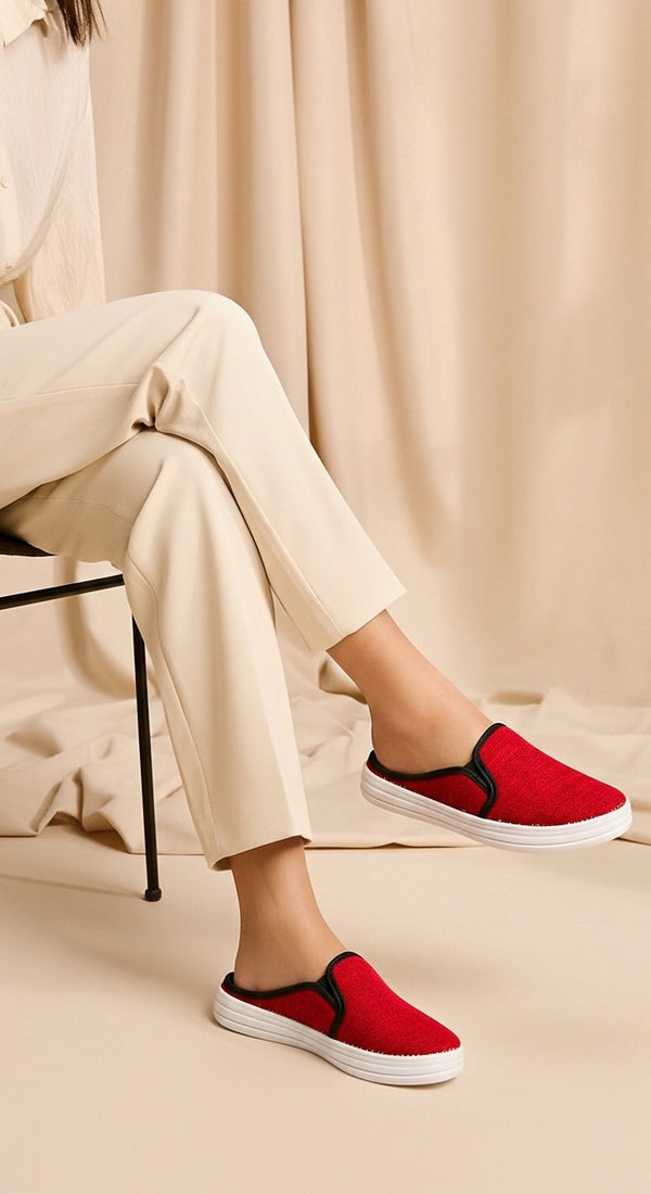 Red Canvas Slip Ons WN6200