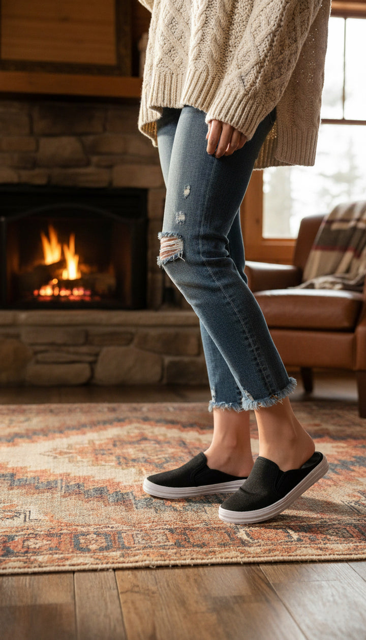 Black Canvas Slip Ons WN6200