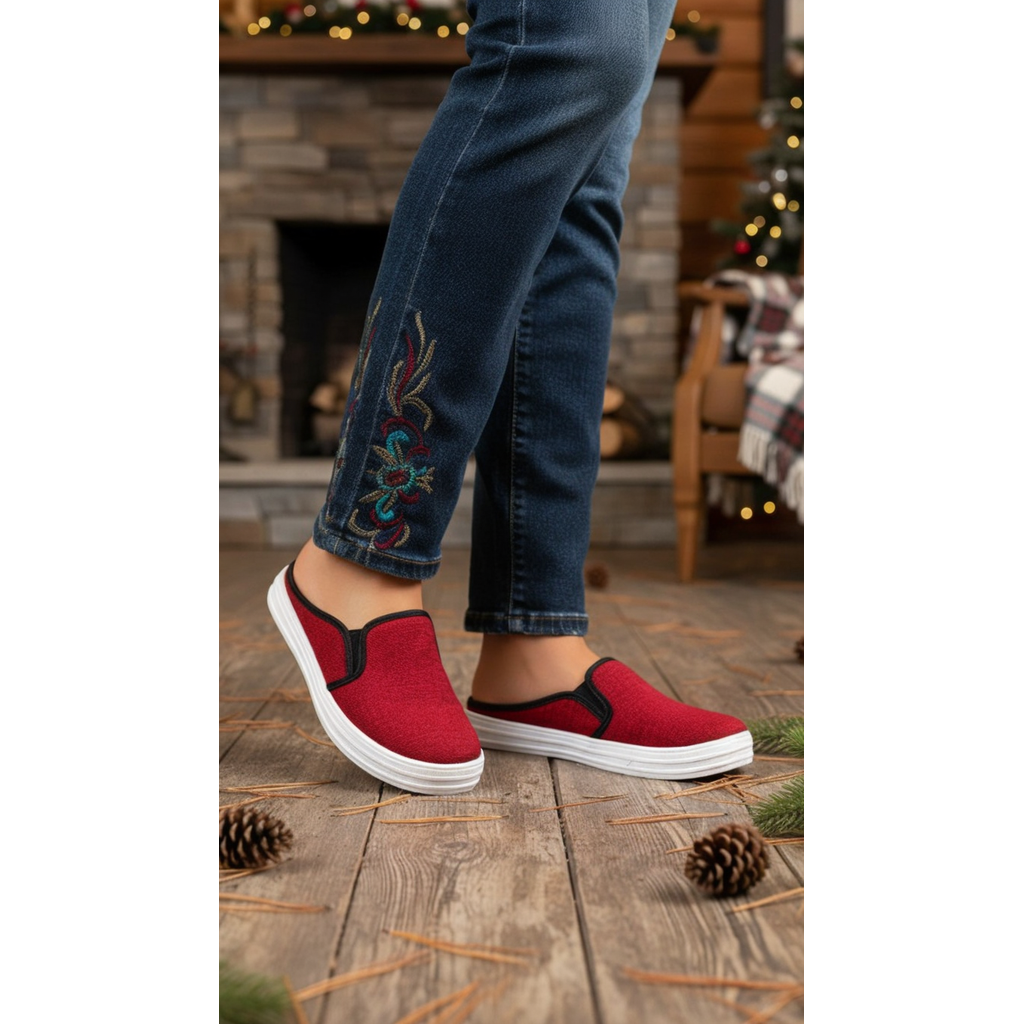 Red Canvas Slip Ons WN6200