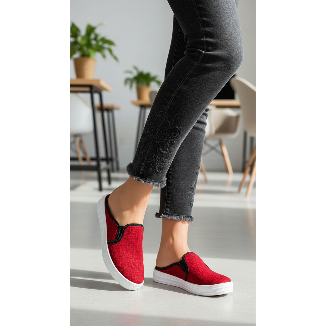 Red Canvas Slip Ons WN6200