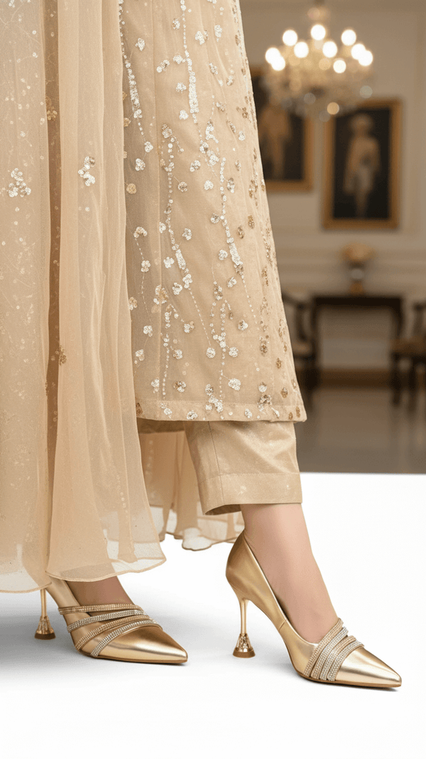 Golden Fancy Bridal Court Shoes WN7519