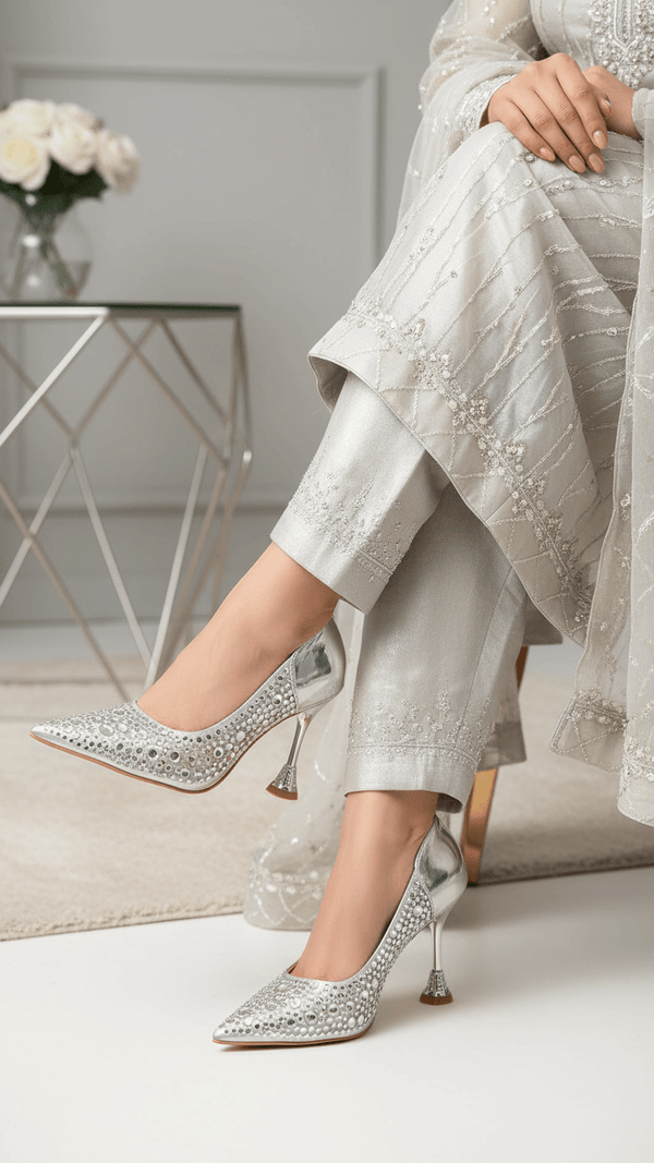 Silver Fancy Bridal Court Shoes WN7524