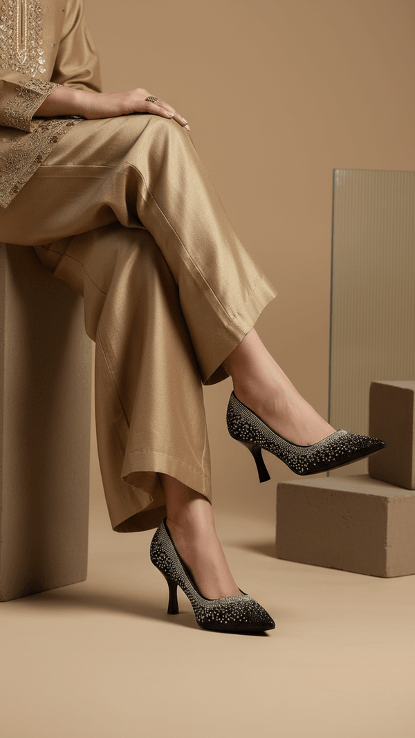 Black Fancy Bridal Court Shoes WN7543