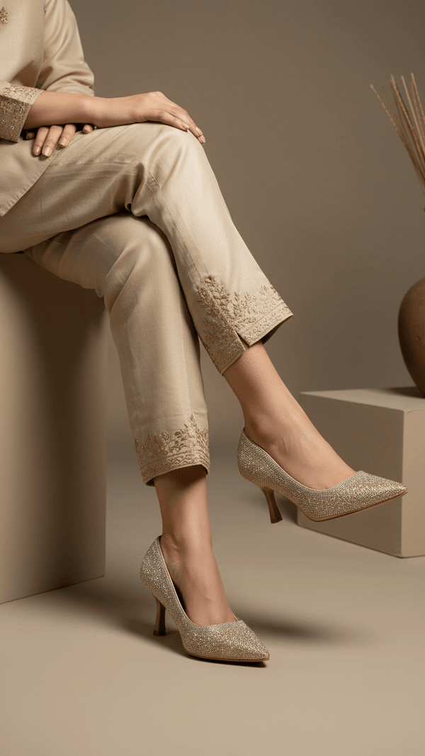 Champagne Fancy Bridal Court Shoes WN7543