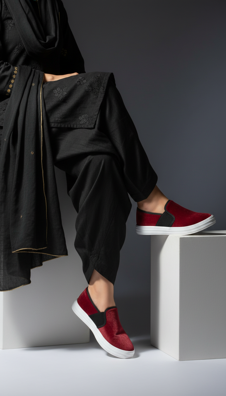 Maroon Canvas Slip Ons WN6198