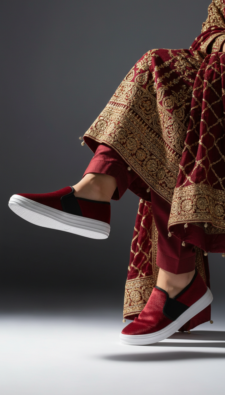 Maroon Canvas Slip Ons WN6198