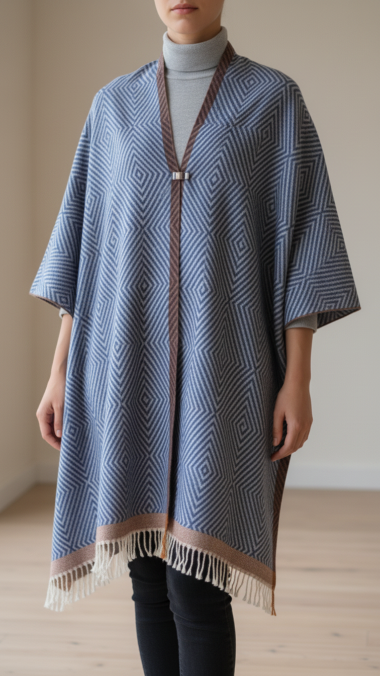 Navy Winter Cape Shawl PW5905