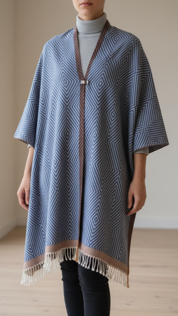 Navy Winter Cape Shawl PW5905