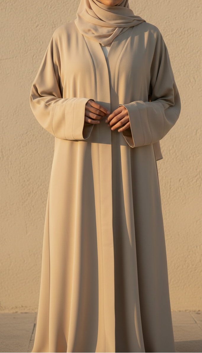 Beige Solid Dyed Blended Fabric Abaya PW5275