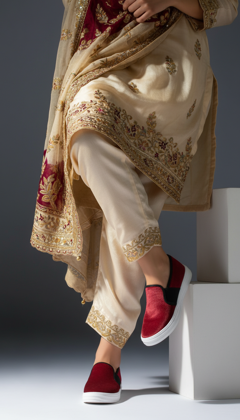 Maroon Canvas Slip Ons WN6198