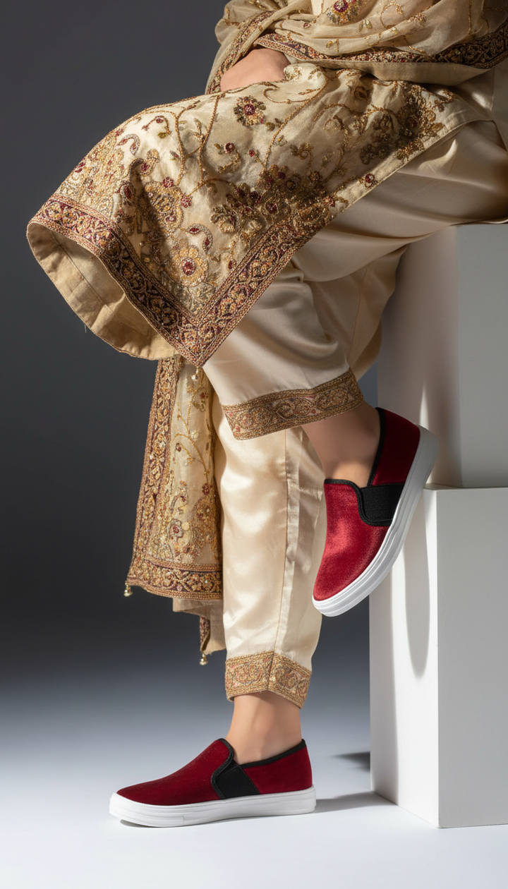 Maroon Canvas Slip Ons WN6198