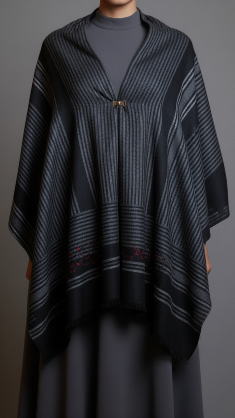 Black Winter Cape shawl PW5913