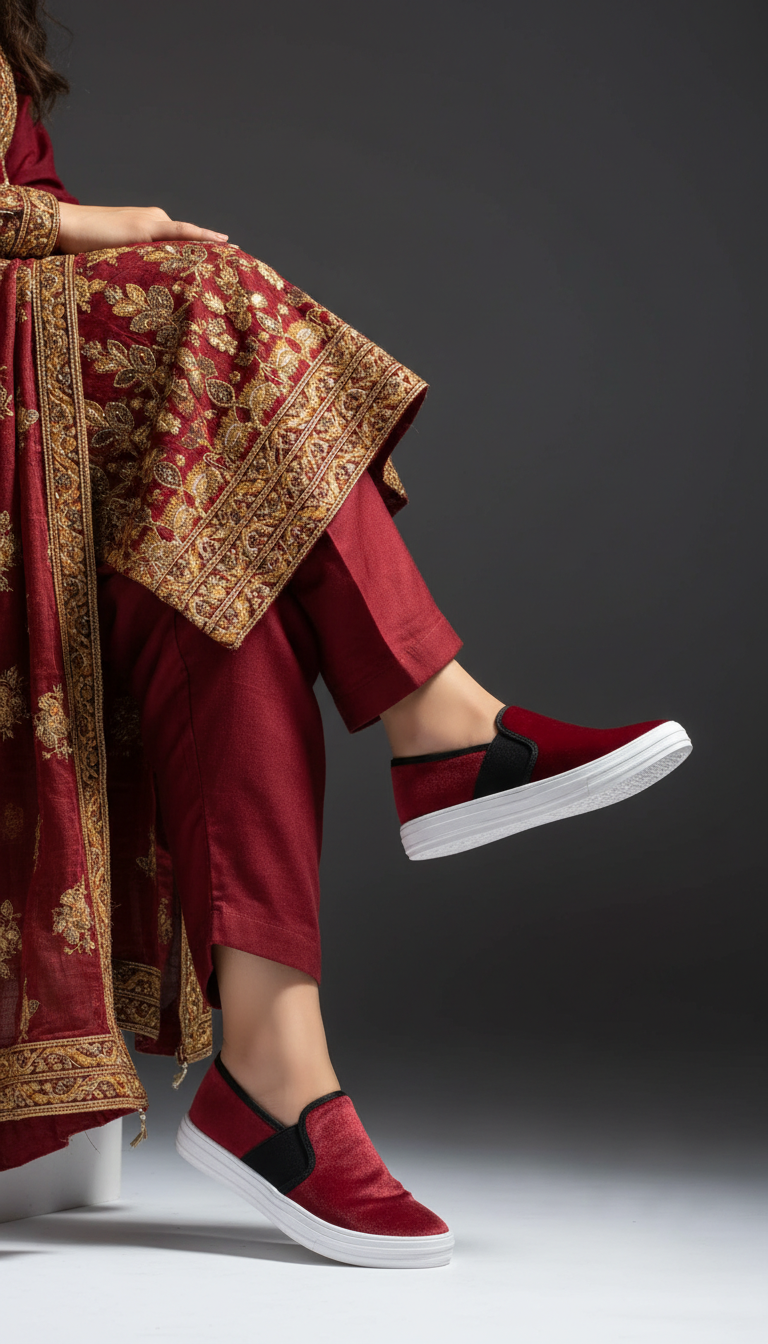 Maroon Canvas Slip Ons WN6198