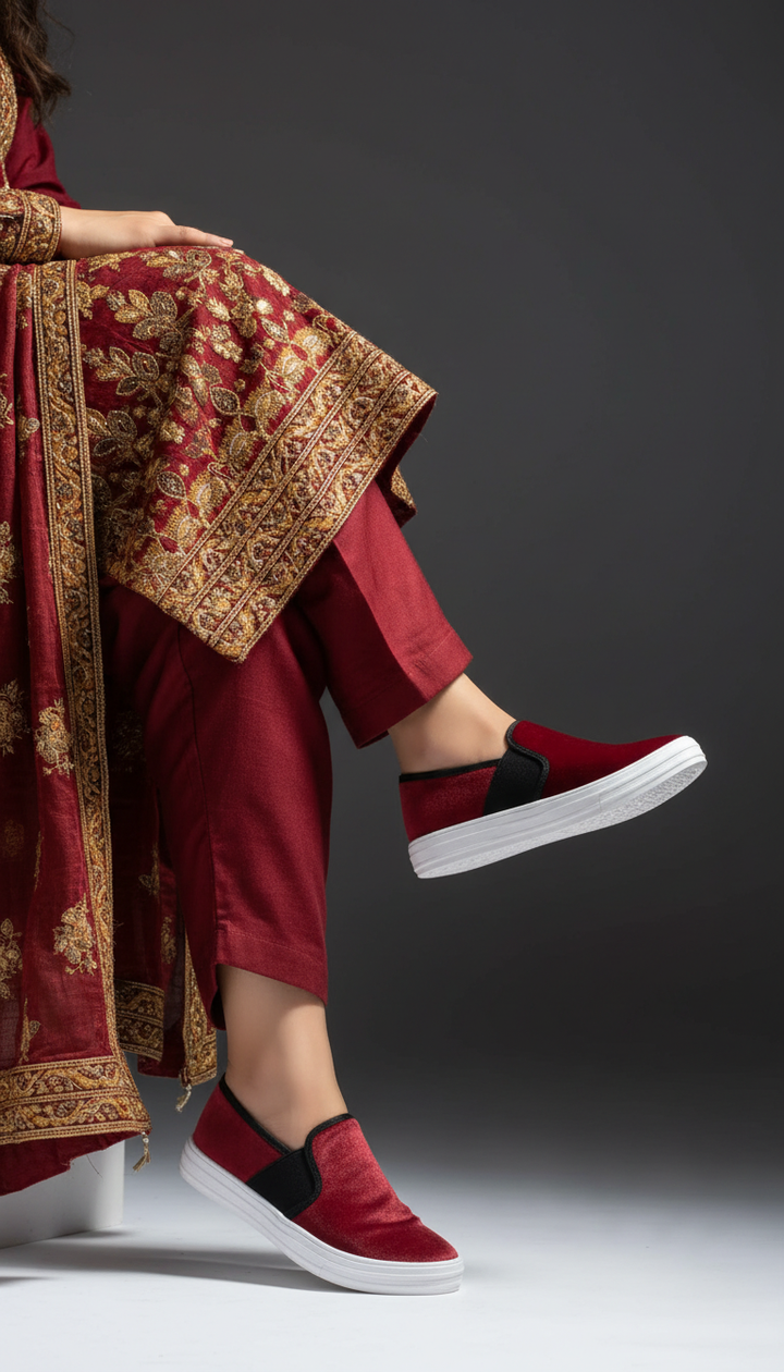 Maroon Canvas Slip Ons WN6198