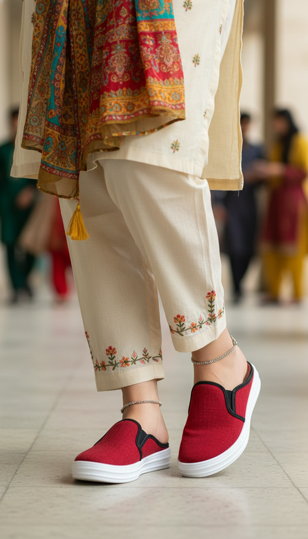 Red Canvas Slip Ons WN6200