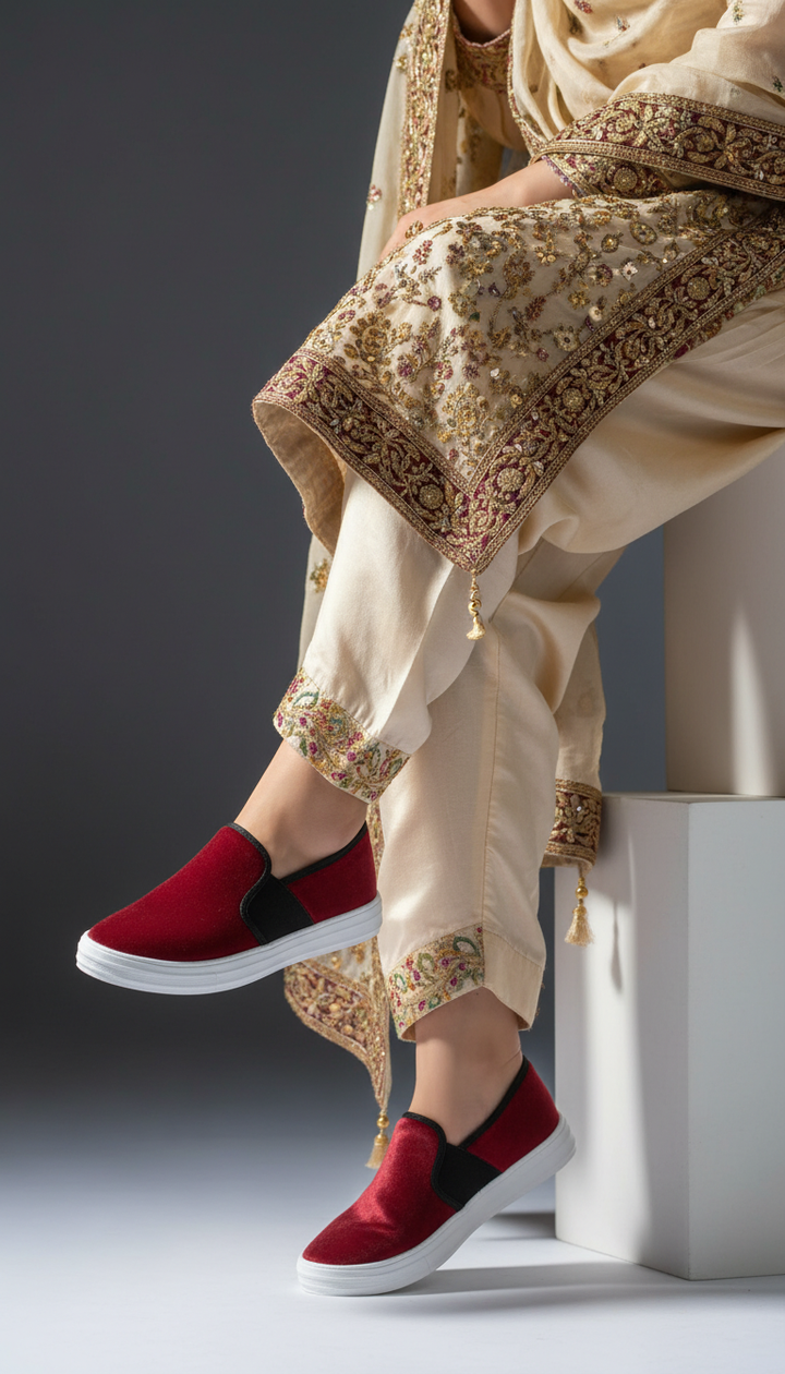 Maroon Canvas Slip Ons WN6198