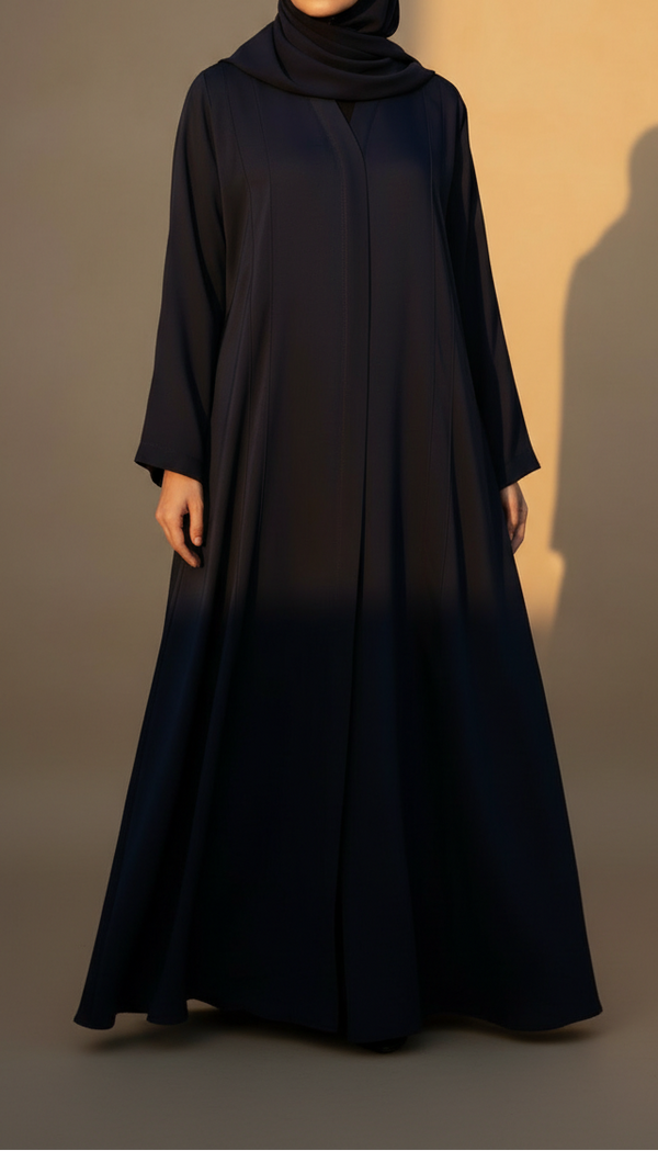 Navy Solid Dyed Shamose Silk Abaya PW5274