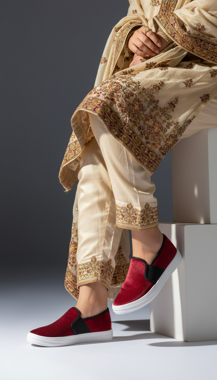 Maroon Canvas Slip Ons WN6198