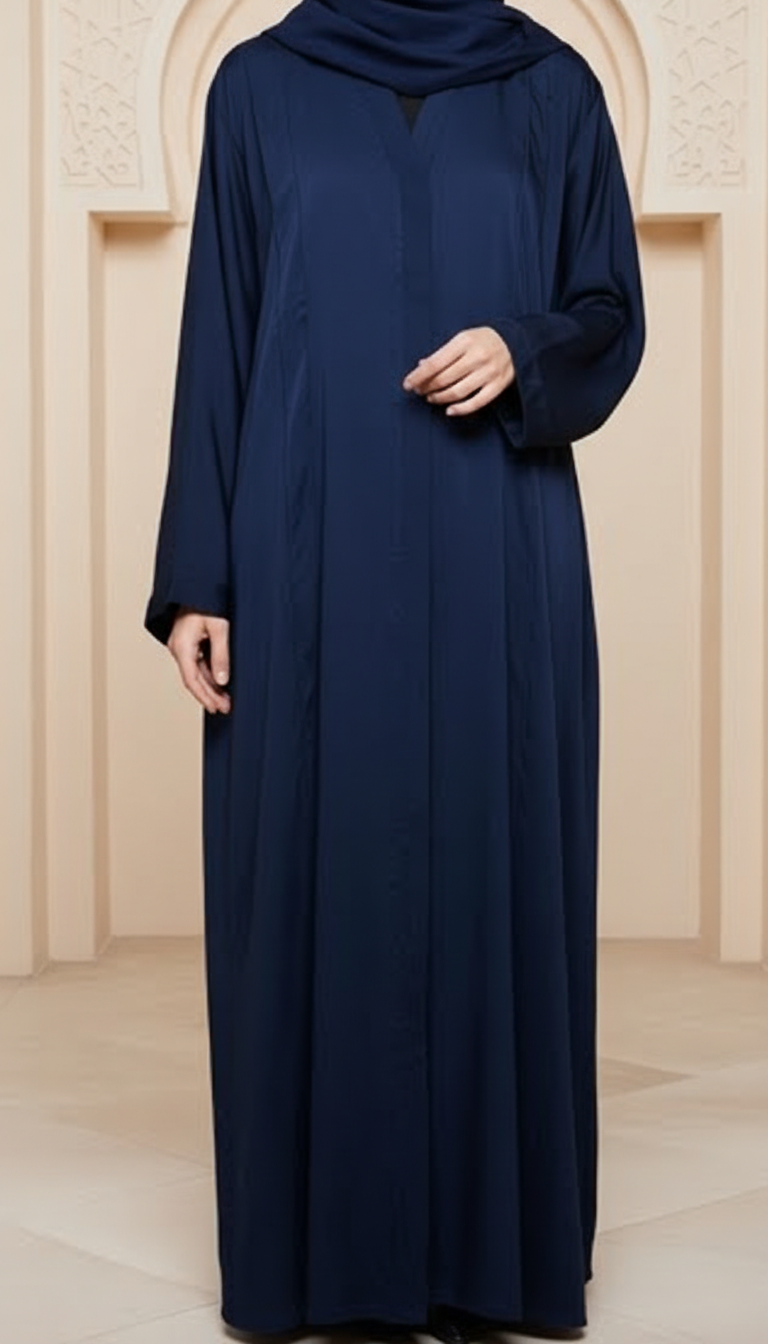 Navy Solid Dyed Shamose Silk Abaya PW5274