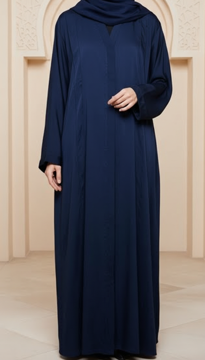 Navy Solid Dyed Shamose Silk Abaya PW5274