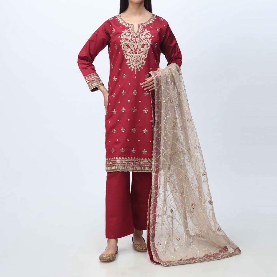 3PC- Embellished  Khadi Net Suit PF3050