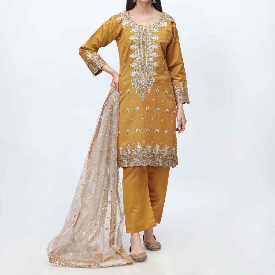 3PC- Embellished  Khadi Net Suit PF3052