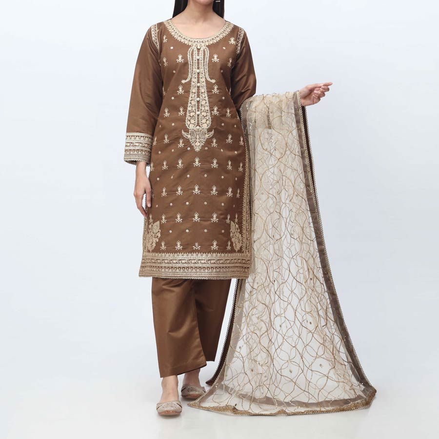 3PC- Embellished  Khadi Net Suit PF3066