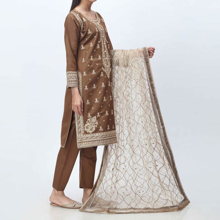 3PC- Embellished  Khadi Net Suit PF3066