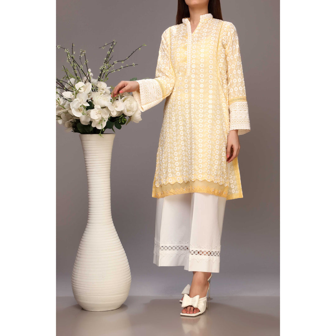 Yellow Color ChikanKari Embellished Shirt PS2125