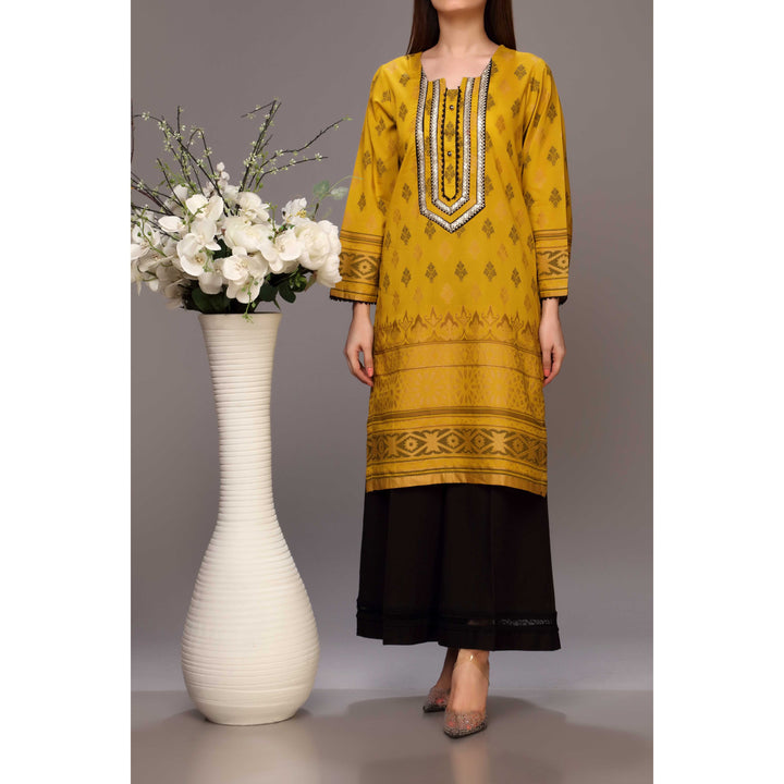 Yellow Color Jaquard Embellsihed Shirt PS2145