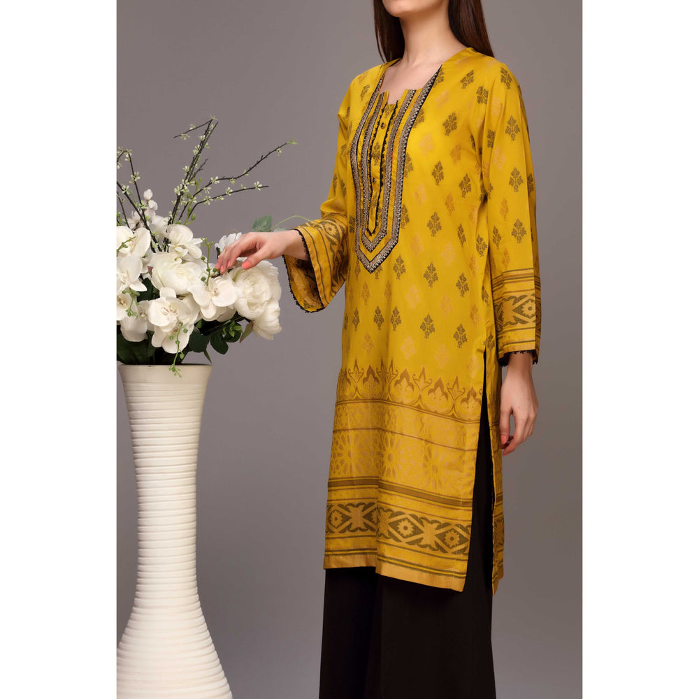 Yellow Color Jaquard Embellsihed Shirt PS2145