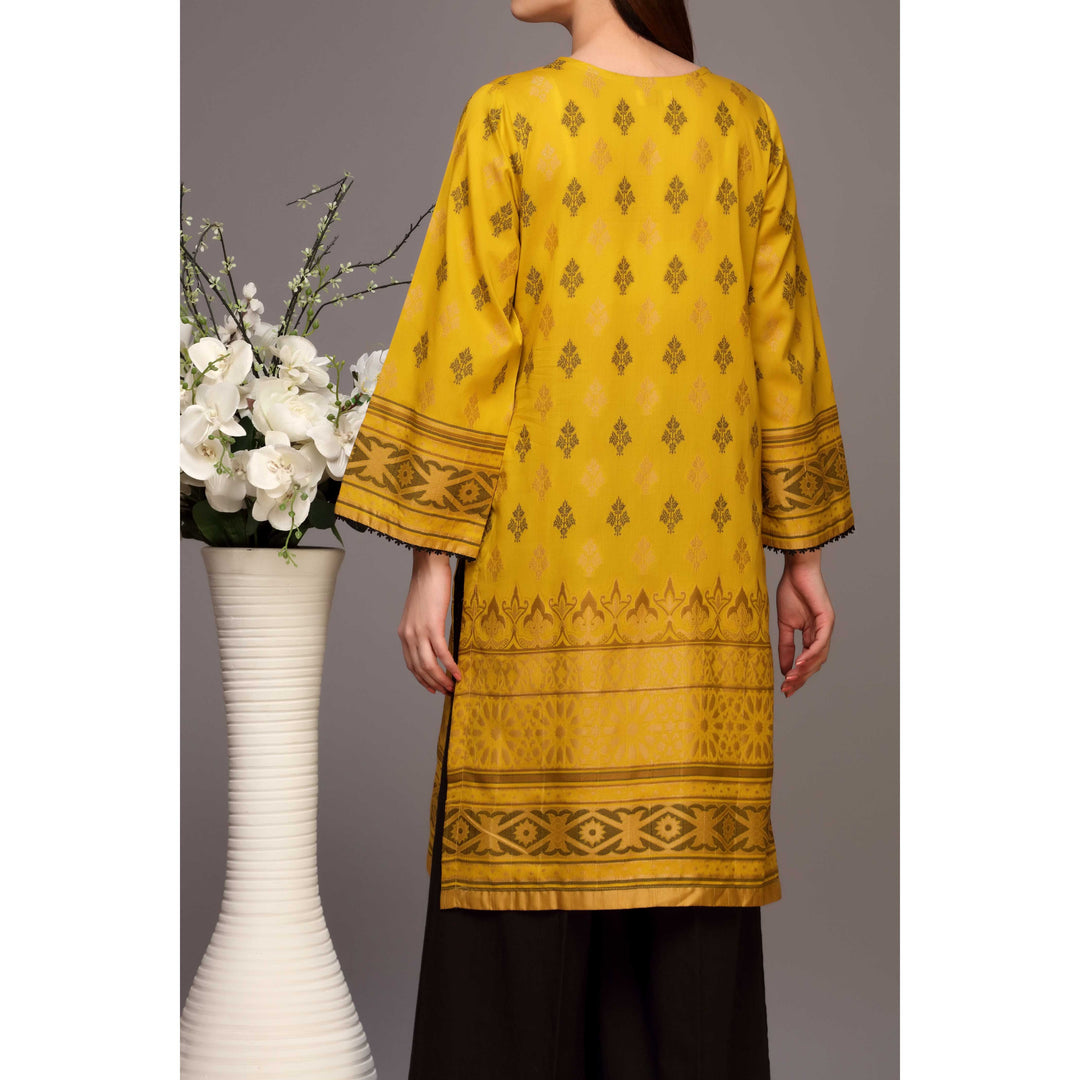 Yellow Color Jaquard Embellsihed Shirt PS2145