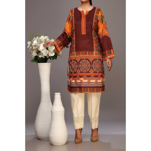 Brown Color Digital Printed Lawn Embroidered Shirt PS2230
